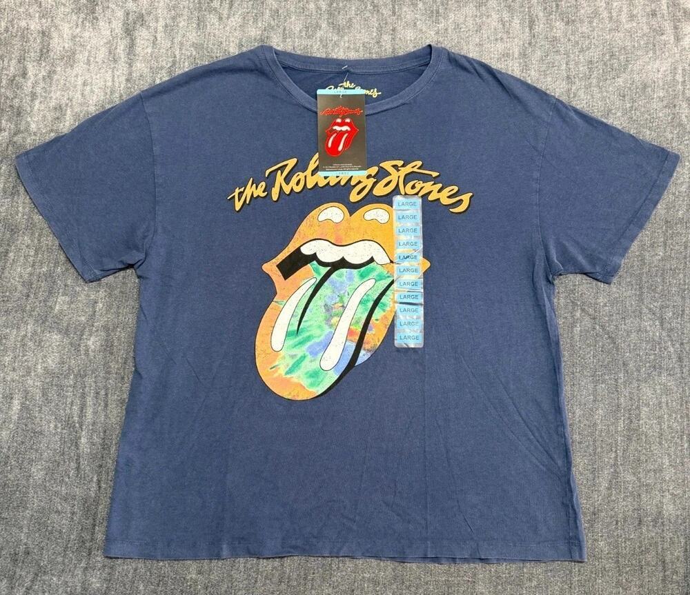 NWT The Rolling Stone Graphic Print T-Shirt Women Large Blue Casual 100% Cotton